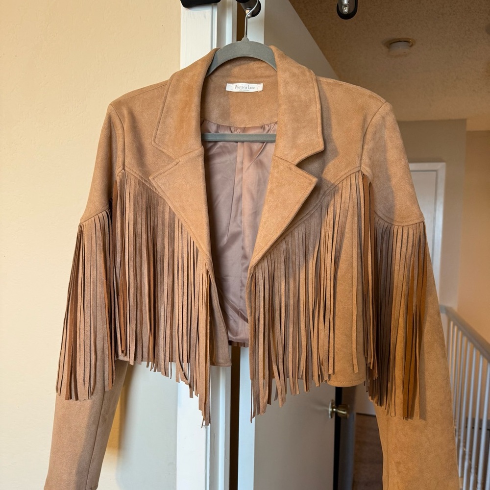 Faux Suede Cropped Western Fringe Jacket (NWOT)
